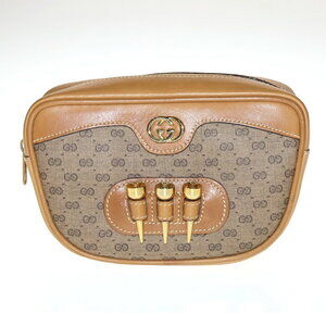 GUCCI GG Supreme Golf Shoulder Bag Brown Beige Tan Leather